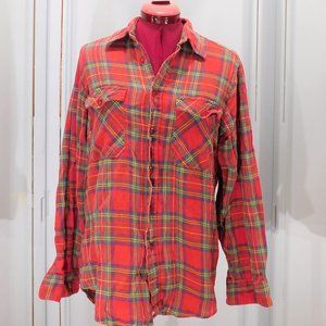 Red Cotton Plaid Button Down Shirt
